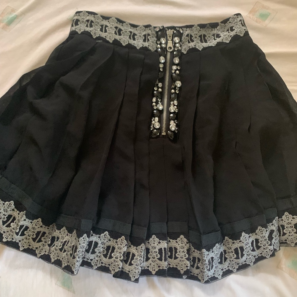 Twelve by Twelve Black and Gray Lace Skater pleated  Skirt